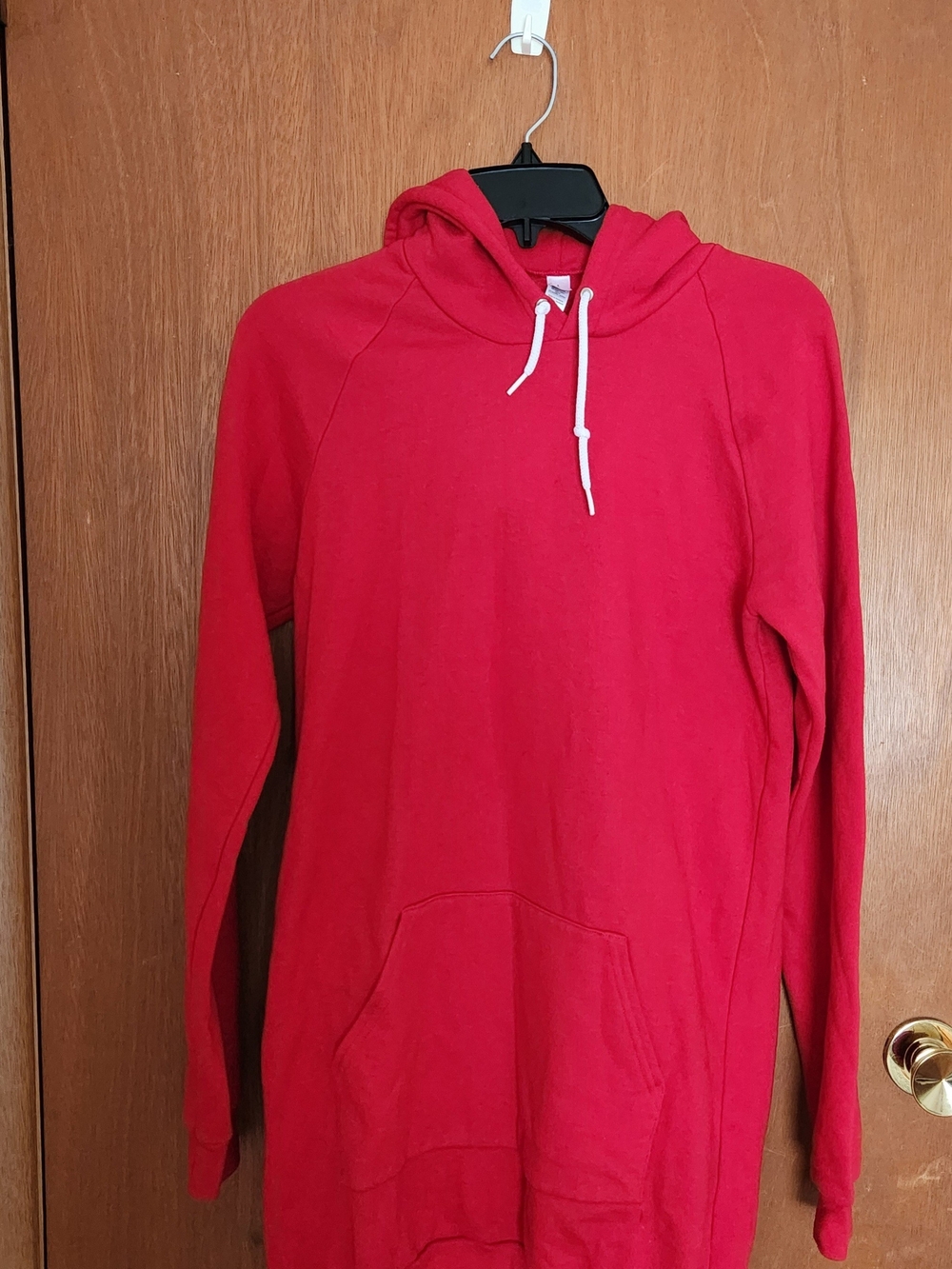 American Apparel Red Hooded Sweatshirt with White Drawstrings